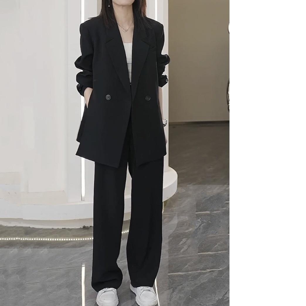 

Весенне-осенний костюм, пиджак, женский, больших размеров, женские широкие брюки, свободный костюм XS чёрный