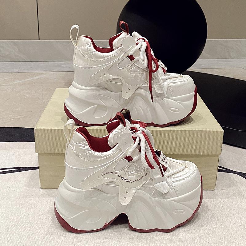 High Quality 10CM Synthetic Genuine Leather Boot Ankle Women Autumn Spring Cowboy Platform Wedge High Brand Chunky Sneaker Shoes