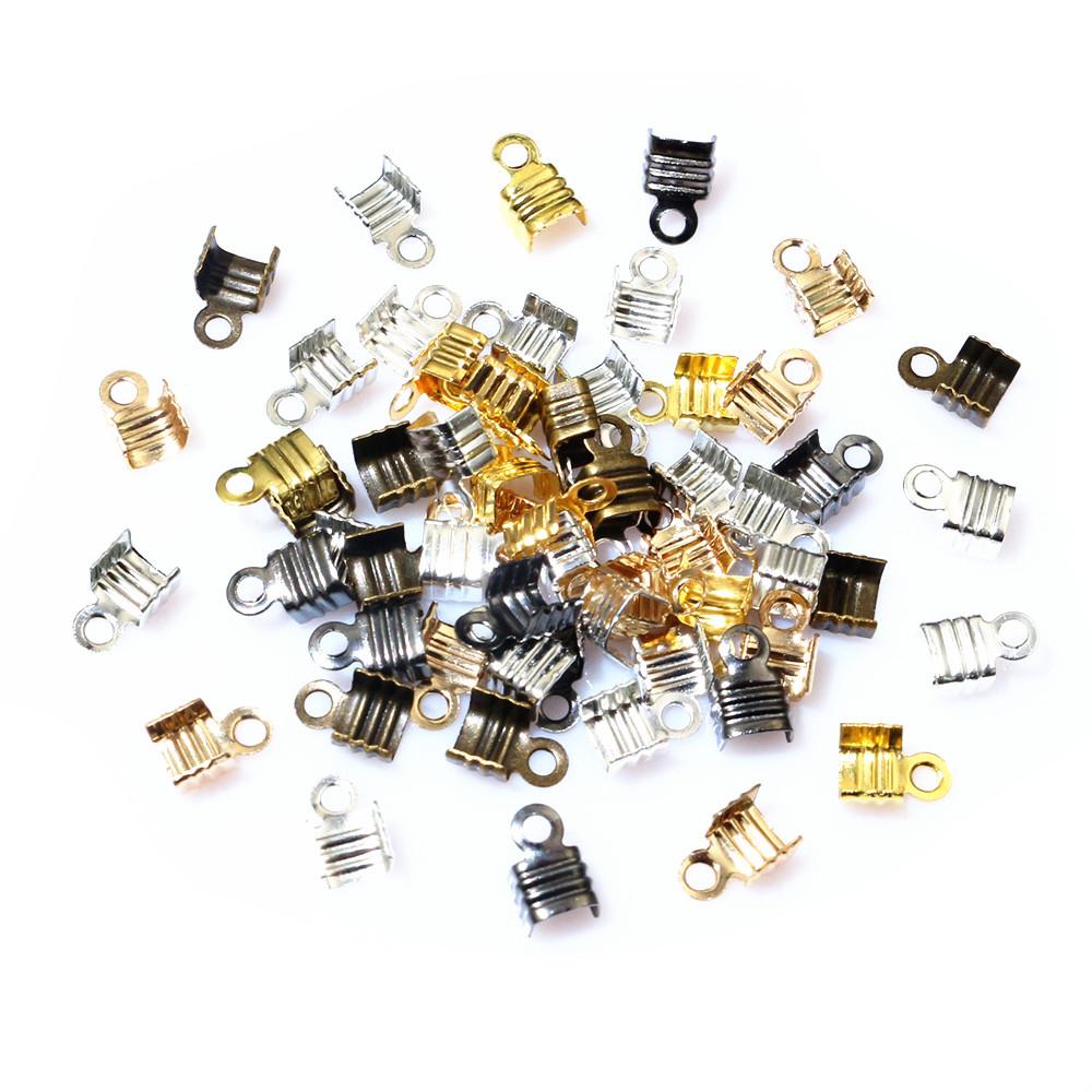 200pcs Fits 3/4/5mm String Cords Ends Tips Ribbon Leather Rope Fold Crimp Bead Connectors For DIY Jewelry Making Accessories