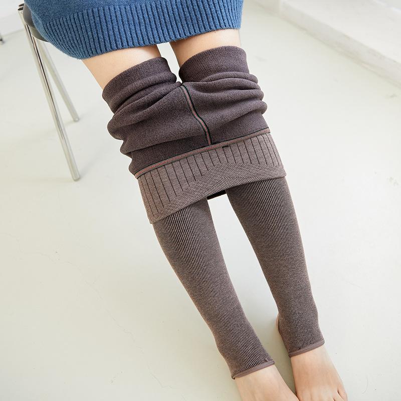 

Новые леггинсы 1900d кашемир вертикальная полоска вязаные леггинсы флис утолщенный компрессионный комбинезон носки со штрипками Step foot кофейный