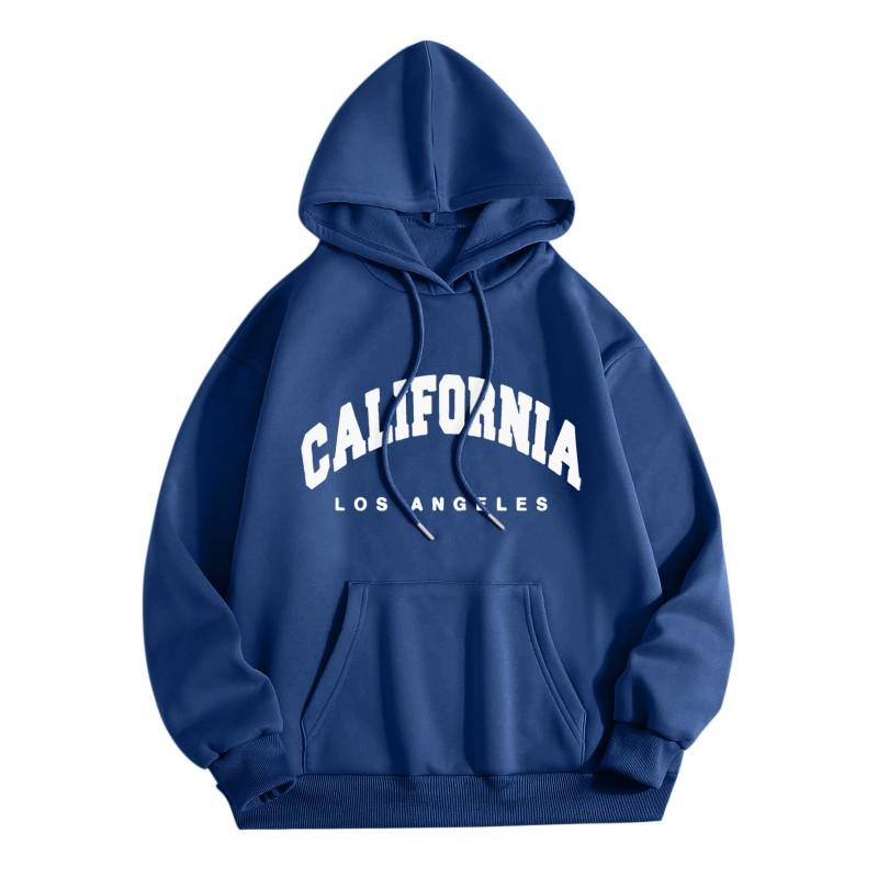 Womens Fleece Hooded Sweatshirt Printed Letter Casual Winter Warm Top