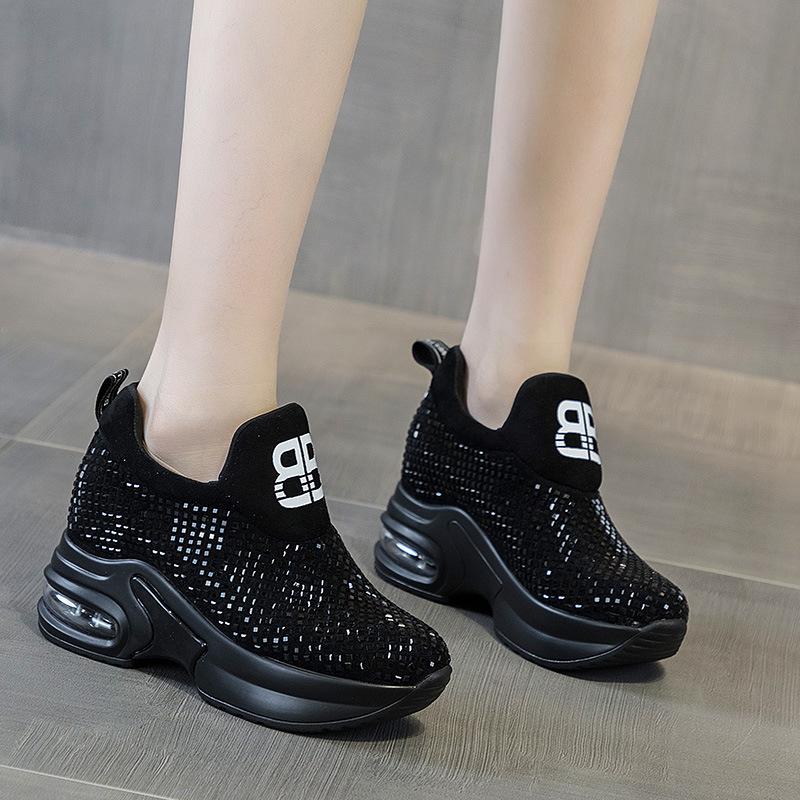 Women's single shoes new women's shoes fashion rhinestone inner height increase thick sole air cushion casual shoes women