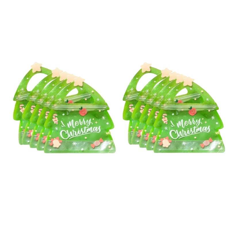 

10Pcs Christmas Sweet Bags Plastic Gift Pouches Decorative Nougats Wrapping Bags Elegant Holiday Zippered Candy Sacks 1