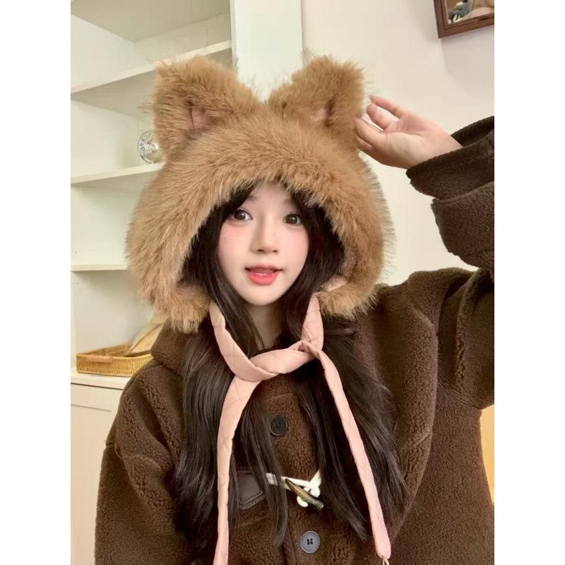 

Women s Korean Style Fox Ear Tie-Up Pullover Hat - Cute & Adorable Winter Fashion Accessory One Size хаки
