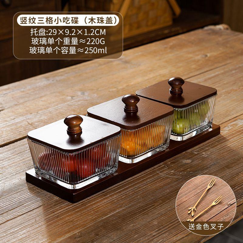 Japanese Style Vintage Divided Fruit Bowl with Lid Home Living Room Nuts Candy Biscuit Storage Bowl Square Fruit Tray Home Decor