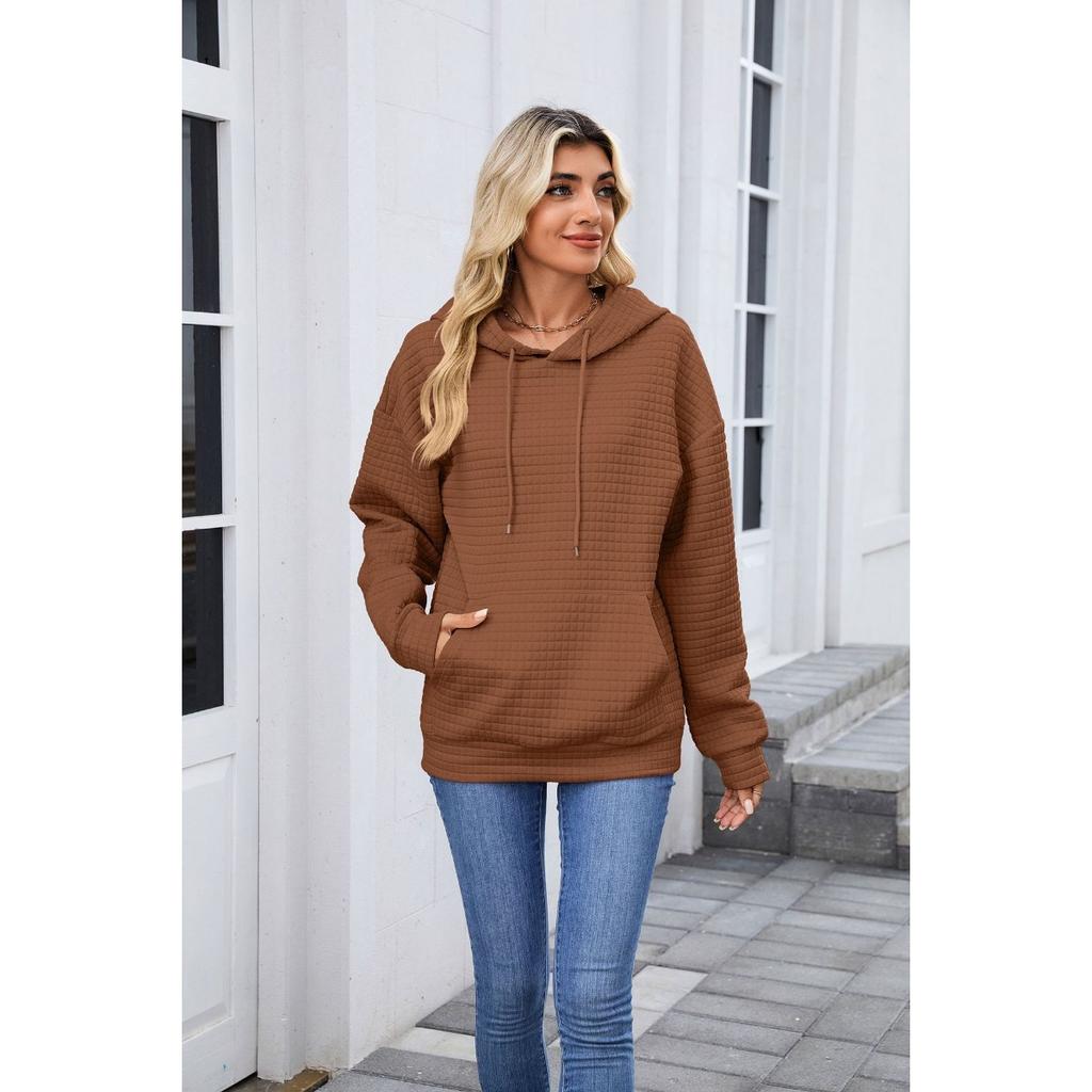 Women's  Fall Winter Solid Color Hooded Pocket Loose Long Sleeve Sweatshirt Coat, Amazon Europe America Cross-border Wholesale