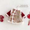 Girls' Diagonal Lapel Red Retro Dress - 2025 Winter New Year's Outfit for Babies