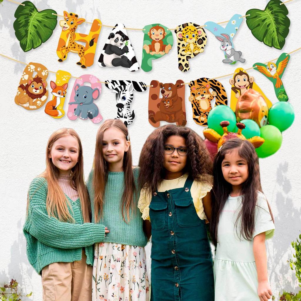 Jungle Animals Kids Birthday Party Banner Flags Decoration