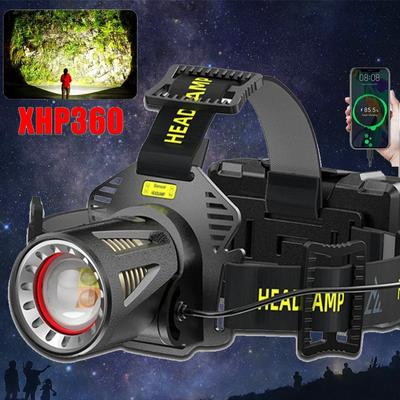 XHP360 LED Headlamp Zoomable Sensor Headlight USB Rechargeable Head Flashlight Outdoor Waterproof Fishing Emergency Power Bank
