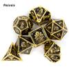 7 Pcs Black Golden Skull Metal Dice Solid Metal Polyhedral Dice Set Suitable for Role-Playing RPG Board Game Card Game