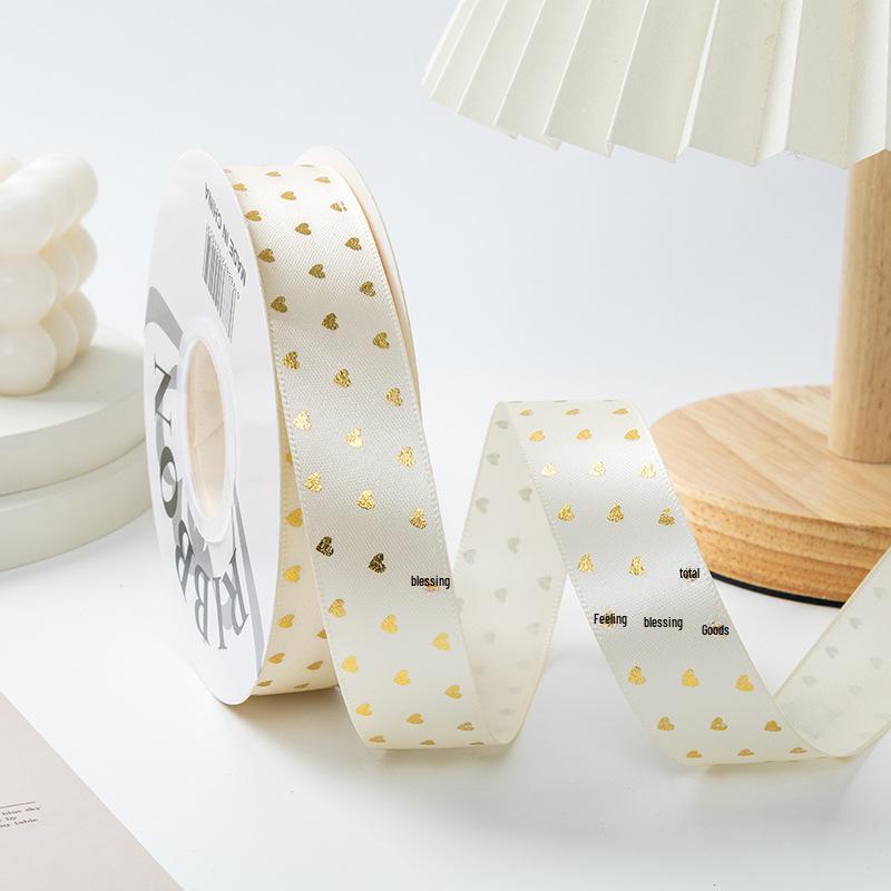 Gold-stamped Polyester Gift Ribbon Bow for Cakes & Floral Packaging
