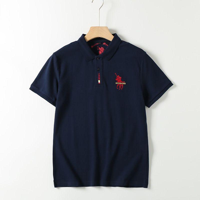 Foreign Trade Tail Goods High Brand Summer Short Sleeve Polo Shirt Navy Blue L