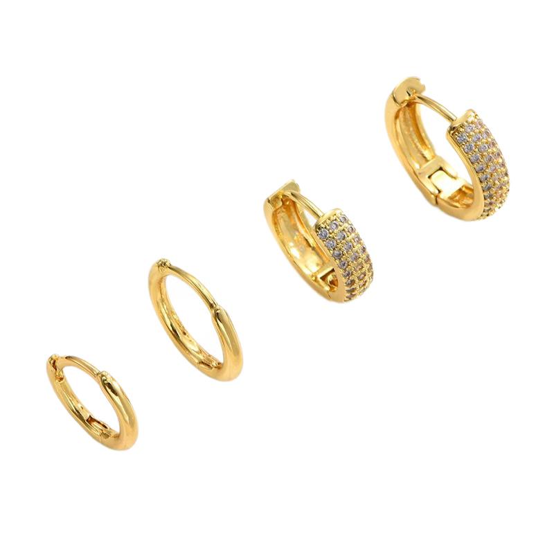 4Pcs/Set Luxury Metal Circle Inlaid Zircon Hoop Earrings for Women Fashion Gold Color Ear Buckle Earring Set Party Jewelry Gifts