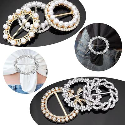 Luxury Brooches Pearl Fashion Clothing Corner Hem Waist Buckles Scarf Buckle Crystal Ring Clip for T-Shirt Party