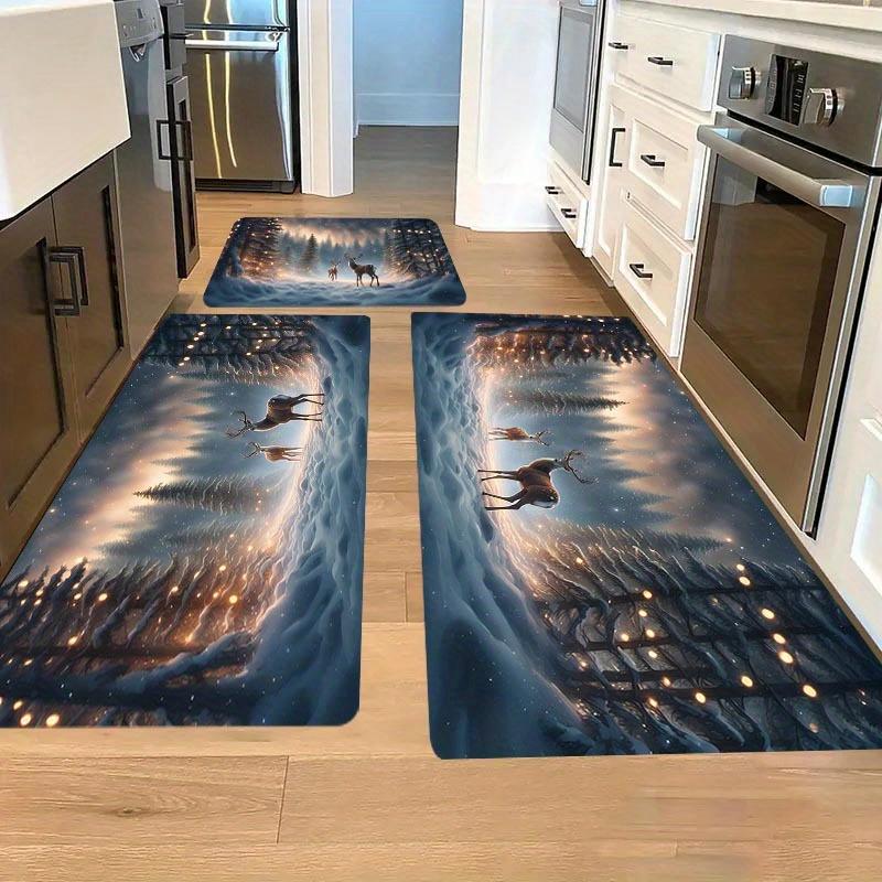 1Pcs Anti Fatigue Kitchen Rugs Merry Christmas deer Print Waterproof Non-Slip Thick Cushioned Kitchen Mat Heavy Duty Comfort Standing Mat for Kitchen