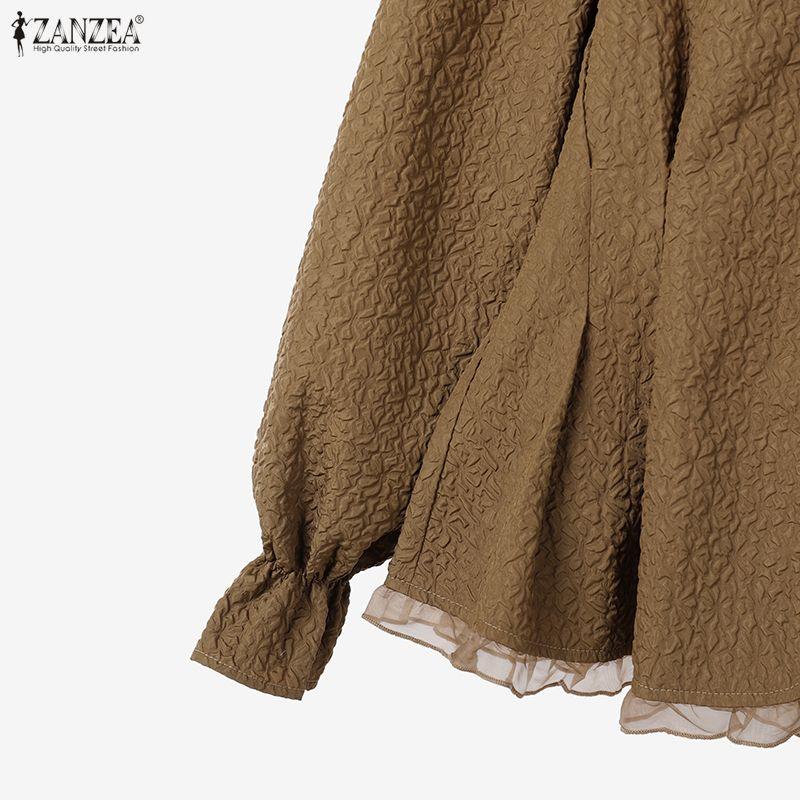 ZANZEA Women Casual V-Neck Solid Color Long Sleeve Blouse