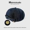 25 Early Autumn New Bow Denim Beret Children's Metal Label Adjustable Painter Hat Tide