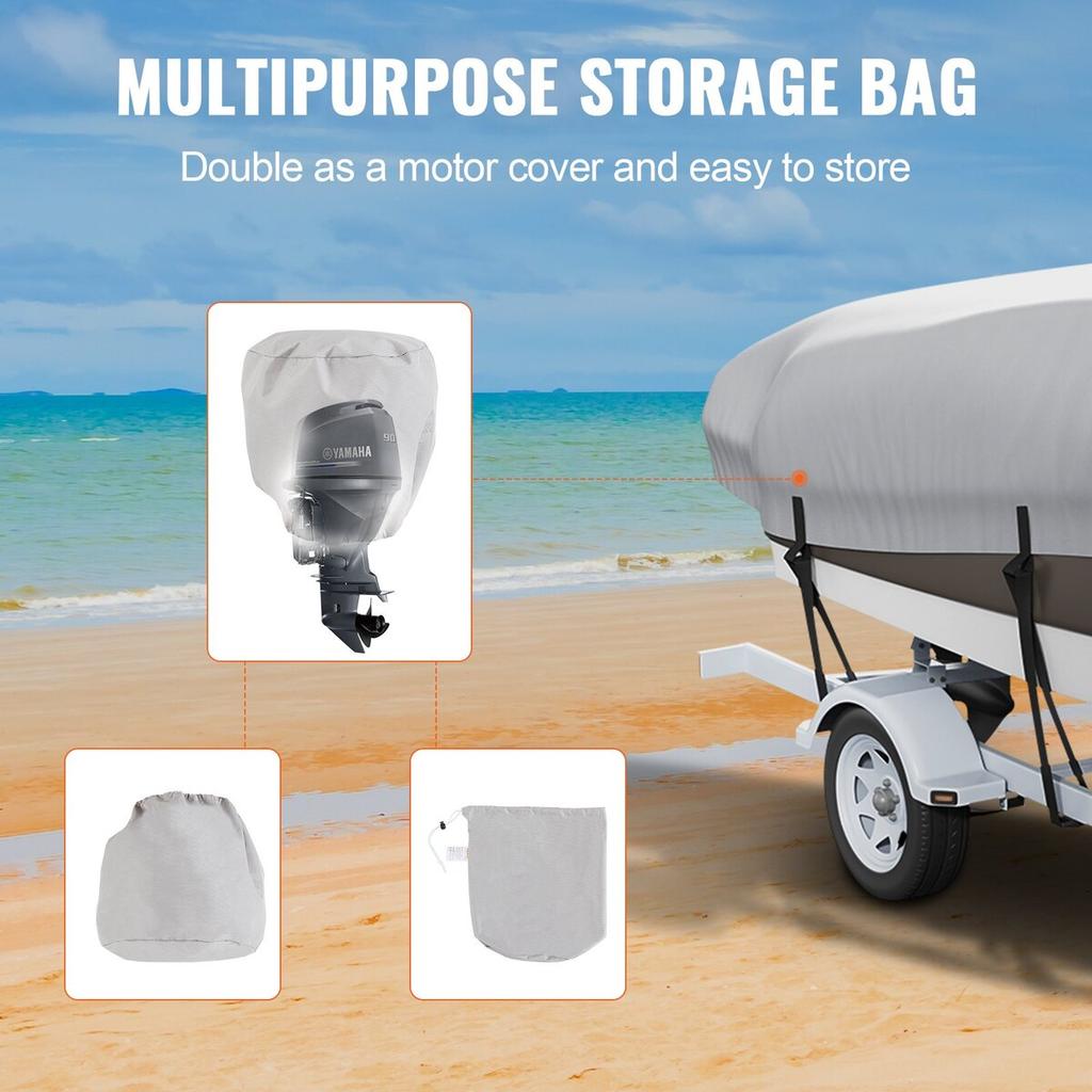 Boat Cover, 5180-5790 mm Trailerable Waterproof Boat Cover, 600D Marine Grade PU Oxford, with Motor Cover and Buckle Straps, for V-Hull, Tri-Hull,