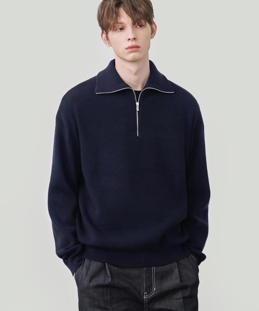 DRAW FIT Oversized Half-Zip Collared Wool Knit [5 Colors]