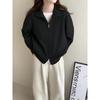 Korean Autumn/Winter Double Zipper Stand Collar Knit Cardigan - Women's Loose Fit, Slimming, High-End Sweater