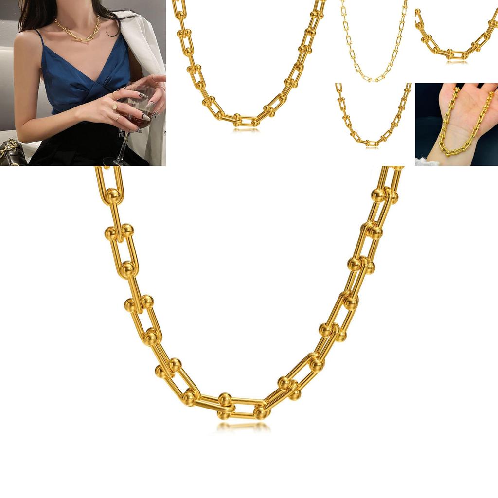 Collier Mode Acier Titane Forme U Chaîne Irrégulière Plaqué Or Élégant Couples Pour