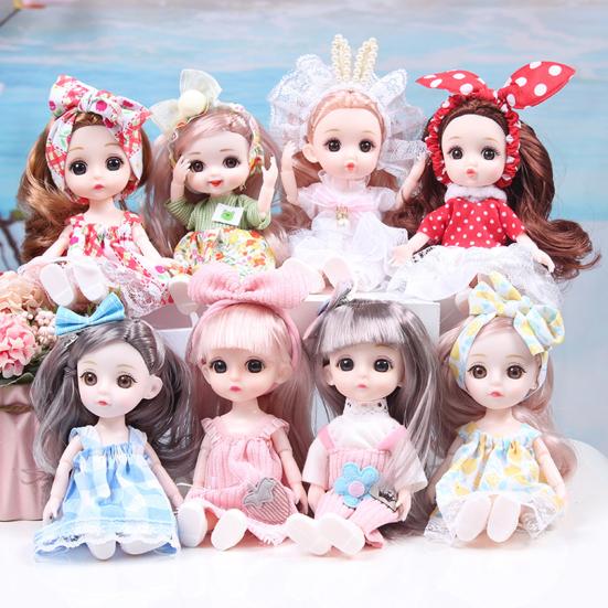 17cm Doll 13 BJD Black Eyes Joints Movable Colored Long Hair Vivid Facial