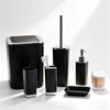 Bathroom Essentials Set: Soap Dispenser, Toothbrush Holder, Cup, Cotton Swab Holder, Soap Dish, Toilet Brush, Trash Can with Lid.