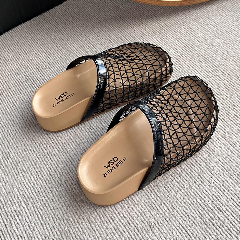 

Flat Mesh Breathable Outward Wear Baotou Slippers Women s Summer 2025 Hollow New Sandals 40 чёрный