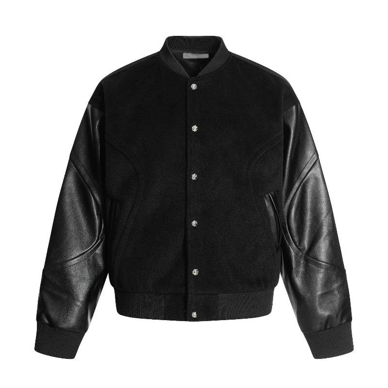 

Черная бейсбольная куртка мужская и женская, комбинированная из ПУ-кожи, высококачественная, новая куртка весна-осень XXXL чёрный