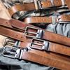 Vintage Handmade Top Grain Cowhide Belt - Men's Distressed Genuine Leather with Pin Buckle