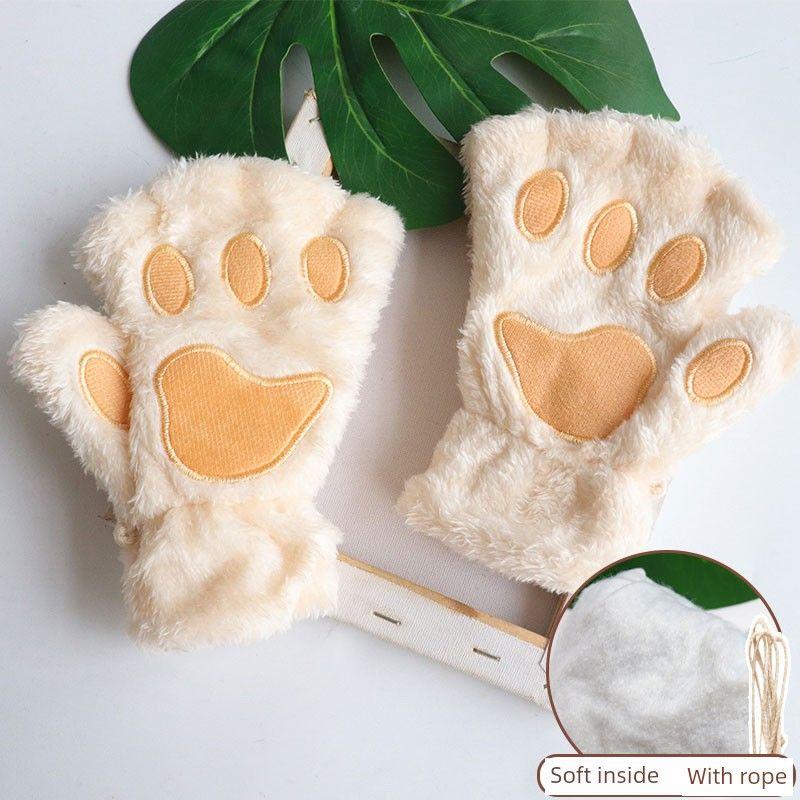 

Женские плюшевые модные перчатки без пальцев в форме руки, халтер, кошачья лапка Beige All yards