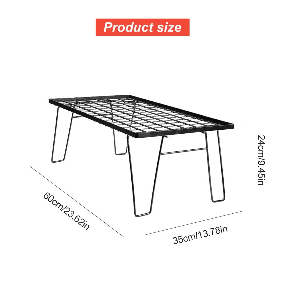 Folding Iron Net Table with Table Board &Bag Camping Lightweight Table Multifunctional Camping Cooking Rack for Outdoor Barbecue