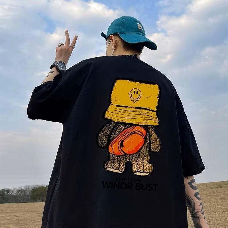 Large Cotton Men's Korean Printed Short Sleeved T-shirt for Summer Men's Casual Fashion Short Sleeved T-shirt for Men's Clothing