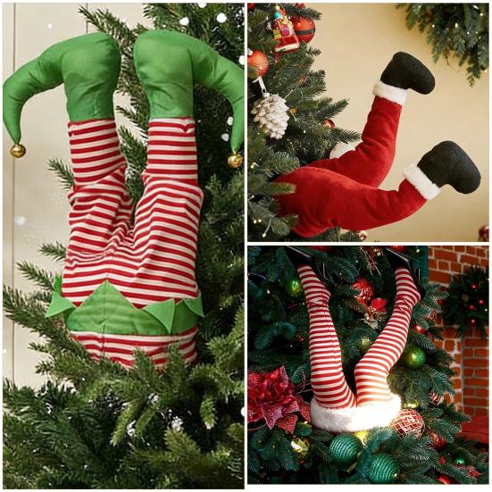 Indoor Festive Mantel Displays Christmas Swinging Leg Ornament, Electric Hanging Santa Legs for Tree, Moving Tree Ornaments Kids Fluffy Funny