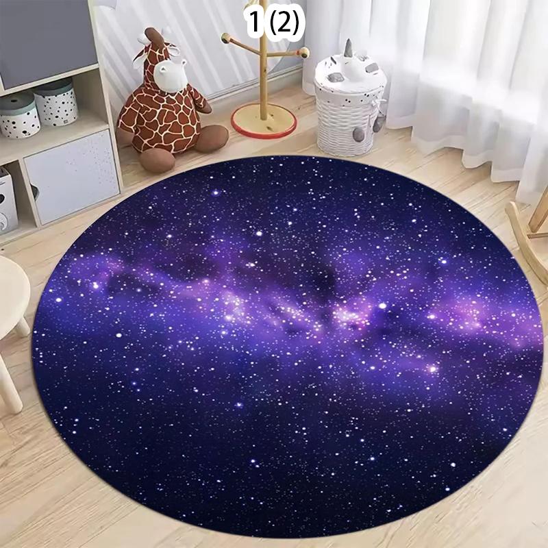 Space Galaxy Starry Night Round Carpet Nebula Star Print Non-Slip Floor Mat for Living Room Bedroom Kids Room Space Home Decor
