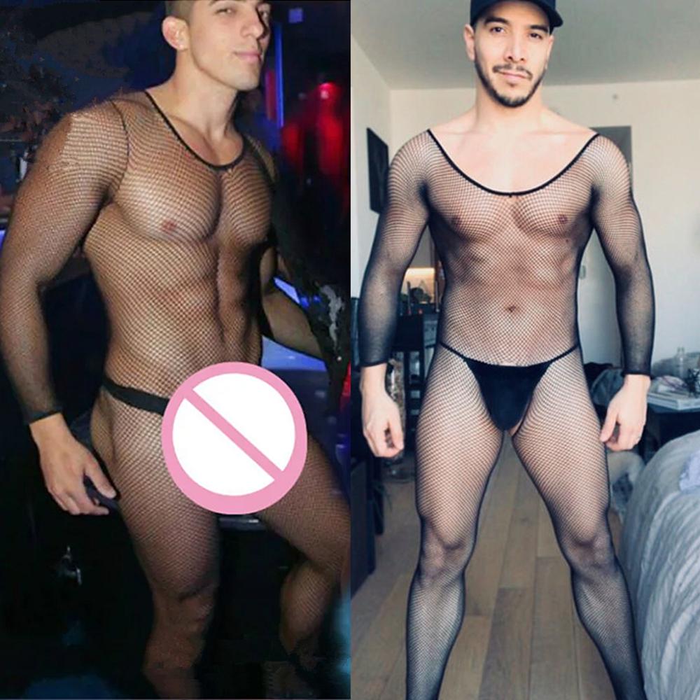 Herren Sexy Dessous Transparentes Netz Ganzkörperstrumpf Dehnbar Transparente Strumpfhose Strumpfhose Offener Penis Overall Vollbody Clubwear