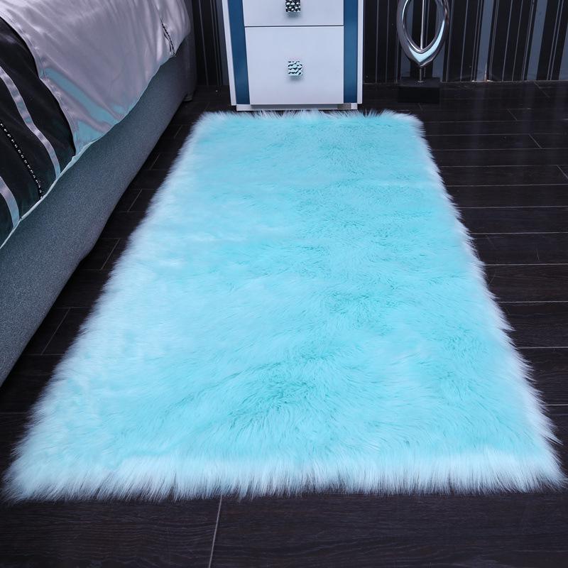 Large Rectangular White Plush Long-Pile Carpet for Living Room or Bedroom