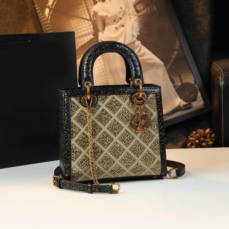 Strukturierte High-End Atmosphärische Rauten Diana Tasche, Echte Leder Damen Handtasche, Exquisite Ein Schulter Umhänge Handtasche, Damen Tasche