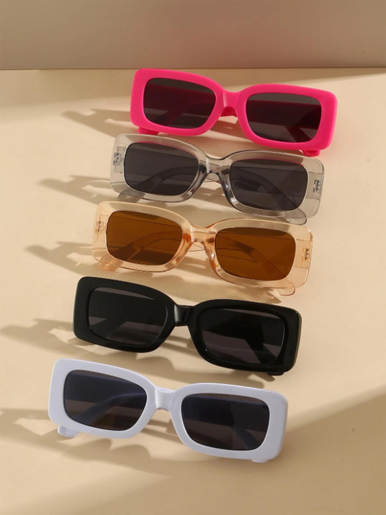 

5Pcs Simple Casual Square Frame Multi-Color Matching European and American Popular Trendy Fashion Sunglasses Set Fashionable Wea
