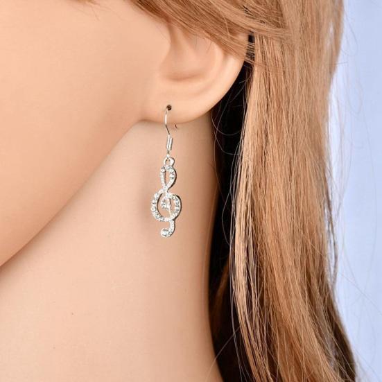 Yousheng 1 Pair Dangle Earrings Musical Note Design Sparkling Rhinestone Drop Earrings Decoration Wedding Jewelry for Women