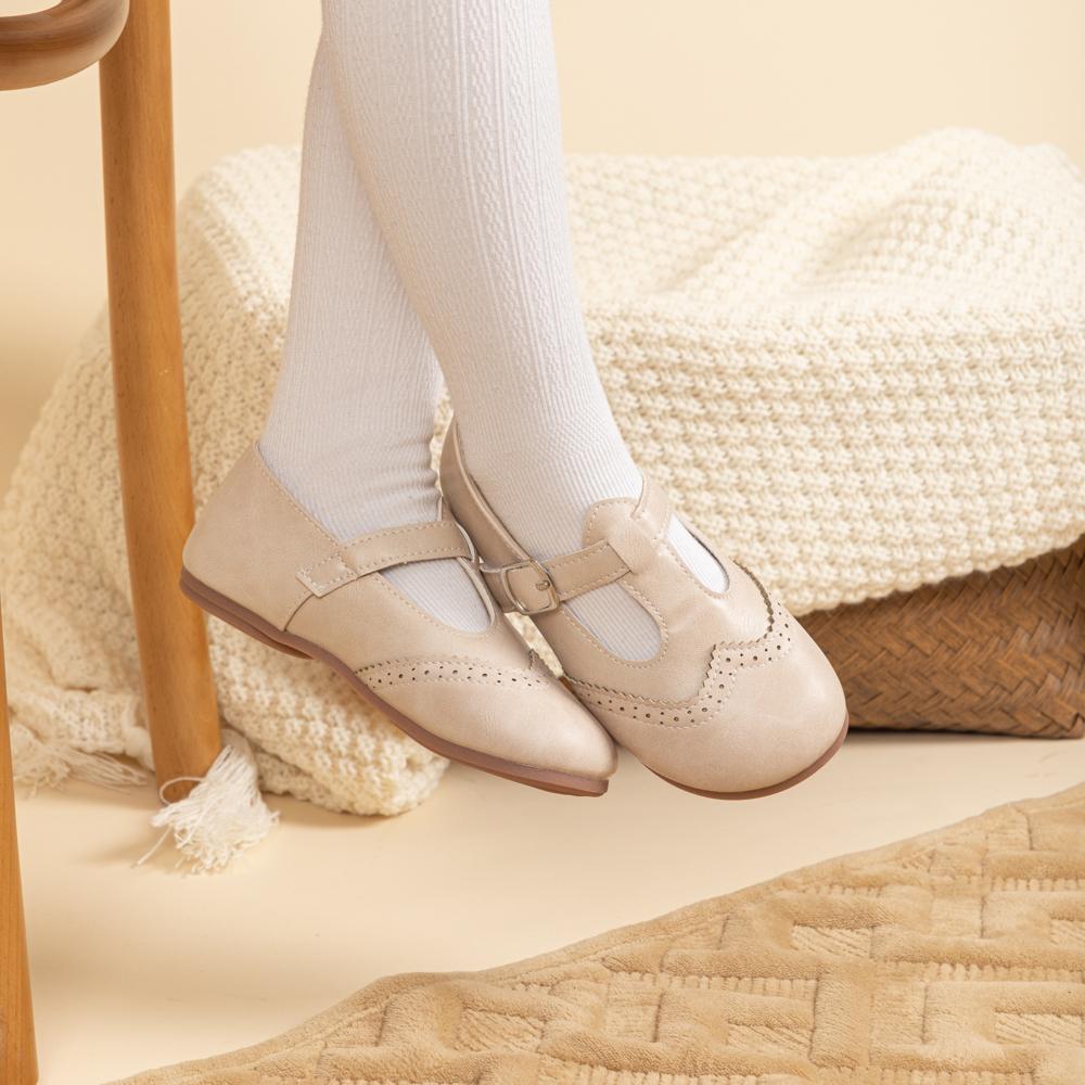 Kız T-Kayışlı Brogue Mary Jane Babet Küçük Çocuklar Tek Tokalı Okul Üniforması Klasik Ayakkabı