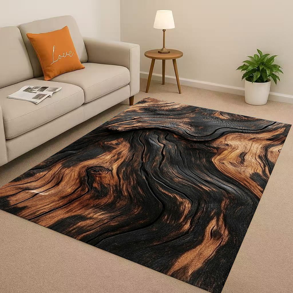 Retro Wood Grain Tree Growth Ring Brown Gray Living Room Non Slip Area Rug Carpet for Bedroom Playroom Sofa,Home Decor Doormat