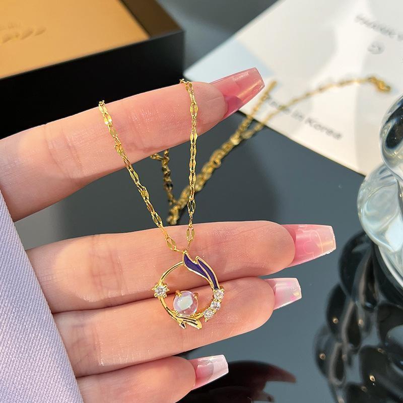 Elegant Ocean Inspired Titanium Steel Pendant Necklace For Women With Stylish Waves And Stars