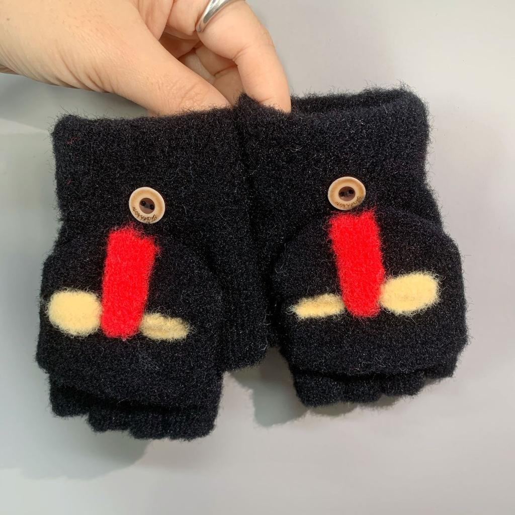 4-12 Year Old Baby Gloves Winter Cold-proof Infant and Toddler Thickened and Warm Half-finger Flip-up Five-finger Gloves for Boys and Girls Cute