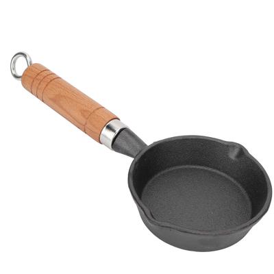 Sartén de hierro fundido de 10 cm con mango de madera, mini sartén para huevos, de fondo plano, para panqueques, cocina