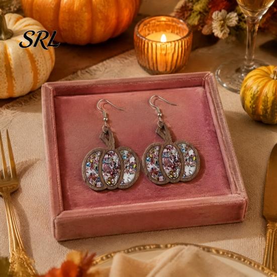 Unique Statement Earrings 1 Pair Fall Thanksgiving Pumpkin for Women, Wooden Gift Her Shaped Dangle Drop Earrings, Autumn Halloween Jewelry Festive