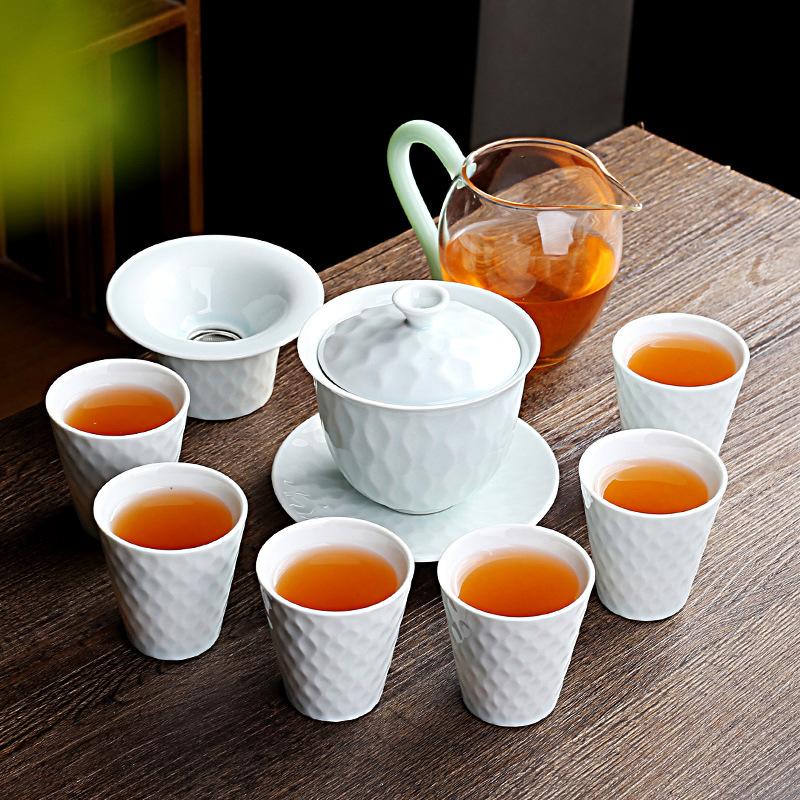 Kung Fu tea set, household light luxury teapot, teacup cover bowl, complete set, living room, office tea way, high-end gift box
