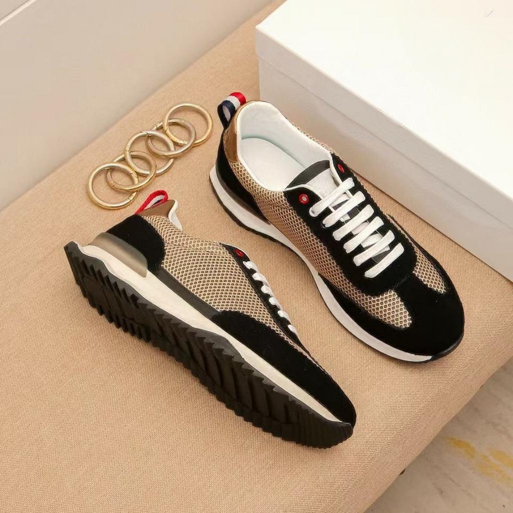 Handmade Casual Sneakers Luxury Brand Men'S Shoes Mesh Suede Top-Grain Cowhide Upper Lining Breathable Footwear Holiday Gifts