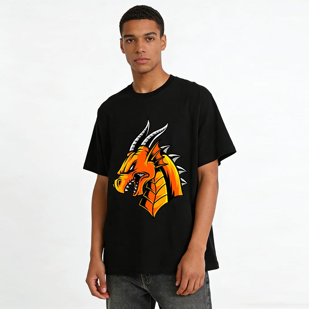 Fierce Fire Dragon Print Cool Casual Unisex Crew Neck T-Shirt Pure Cotton T-shirt