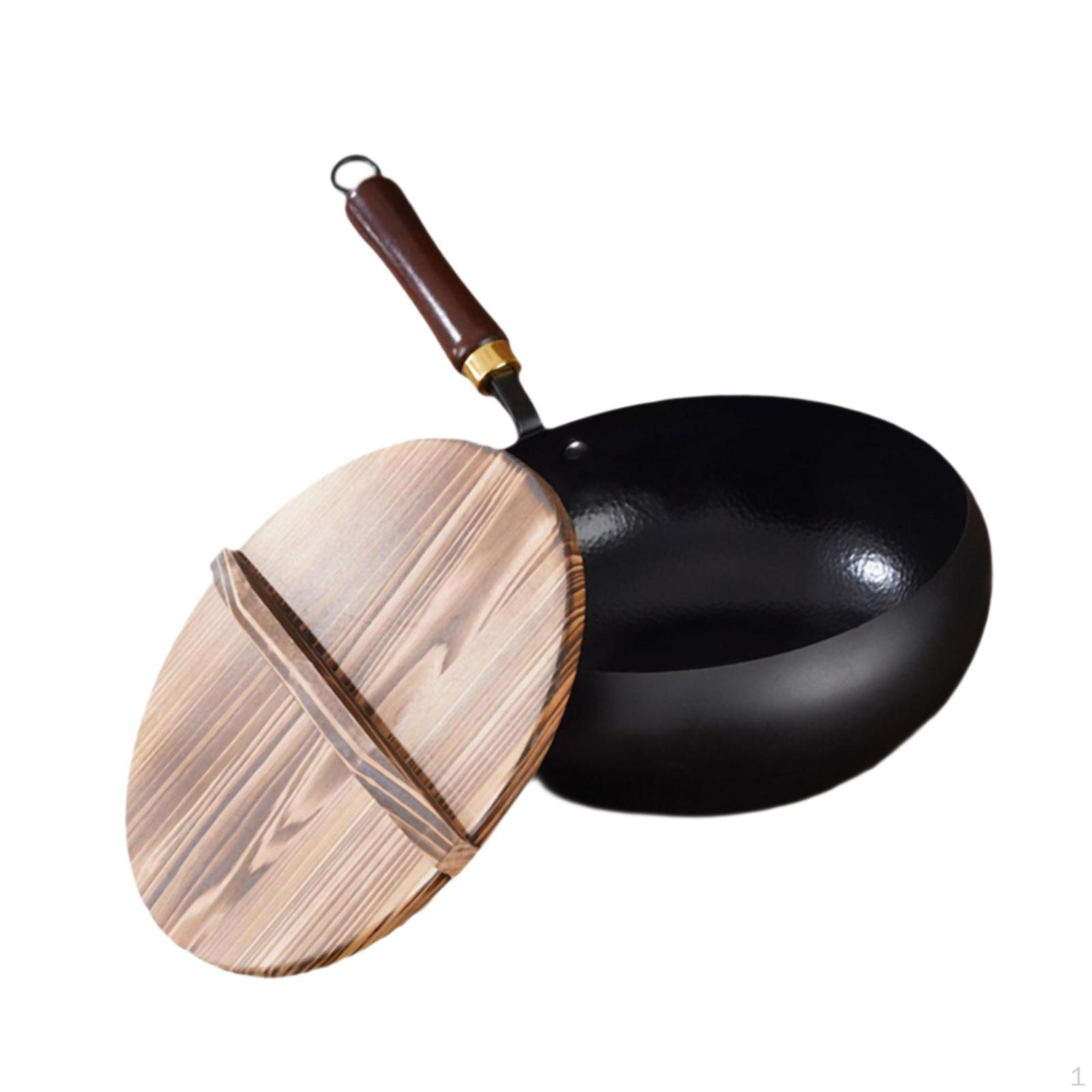 

Iron Wok ,Skillet with Wooden Lid ,Even Distribution, Pot Nonstick Pan for Gas Stoves Stir 26cm